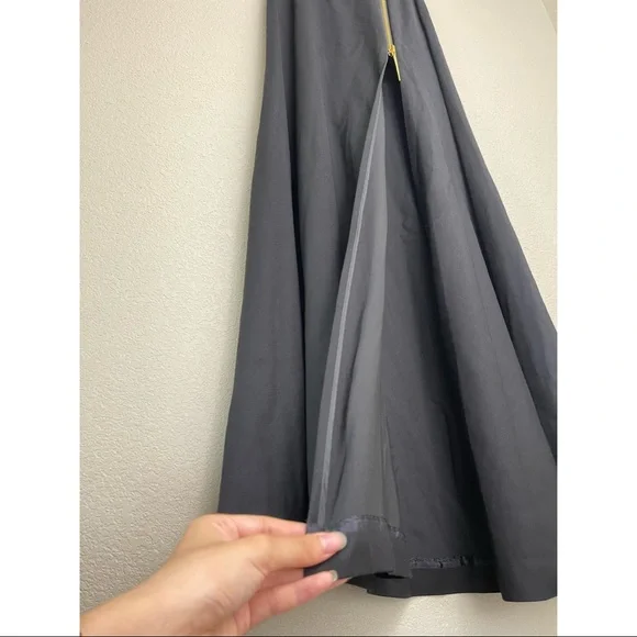 Monika Chiang Side Slit Maxi Skirt 00 Black High Waisted Gold Zip Flare Full - Picture 7 of 9